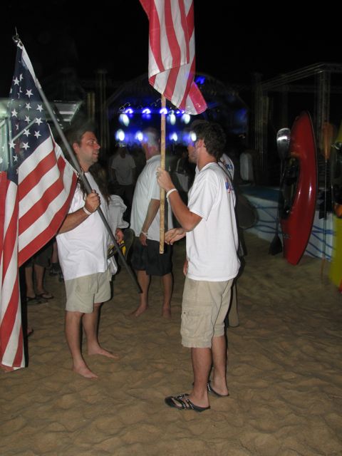 Anthony Bell and Andy Gates flying our colors at the opening ceremony.