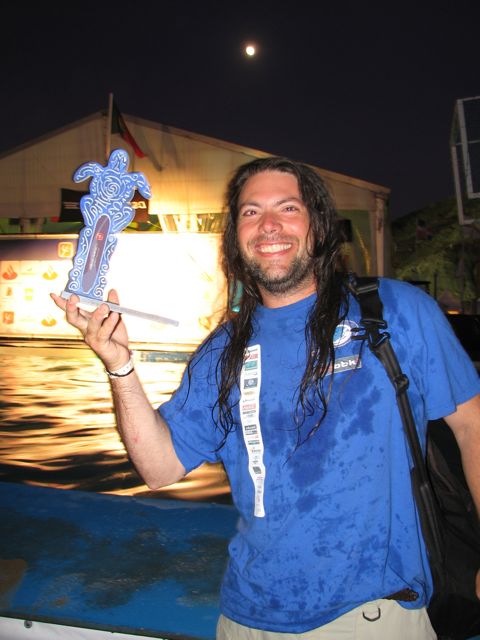 US East Team Captain, Anthony Bell, shows off our 8th place trophy.  Anthony was also our highest placing man in the Senior division.  He took 9th in Long Boat (ic)